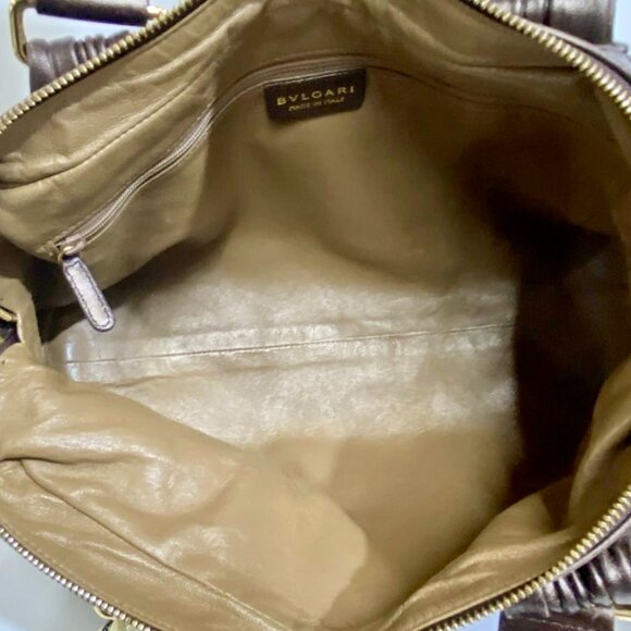 Bvlgari Bronzed Lambskin Leather Plisse Leoni Handbag - Picture 11 of 16